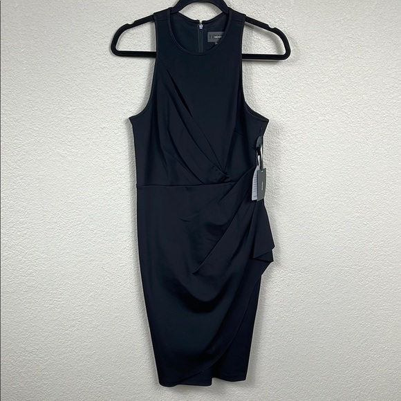 NWT Vera Wang Sleeveless Stretch Cocktail Dress Side Ruffle Slit Neck LBD Sz 4 - Picture 3 of 14